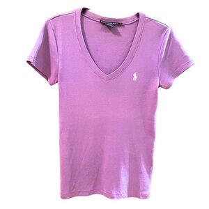Ralph Lauren Sport Women's Purple V-Neck T-Shirt Y2K 90s — Small